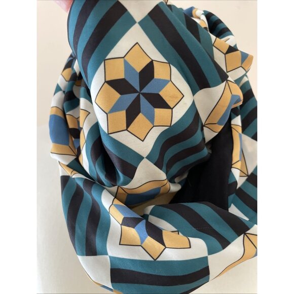 TILED Colorful Geometric Infinity Scarf 52" X 13" Made in Portugal Drapey Lined - Picture 3 of 10